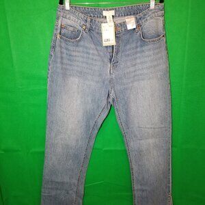 H&M Women's Straight Boot Cut Denim Blue Jeans Size 14 Ankle Slit New With Tags